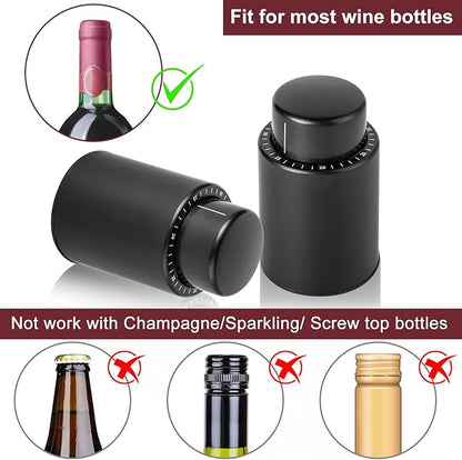 2-Pack Wine Stoppers for Wine Bottles Vacuum Wine Stopper Wine Bottle Stoppers with Time Scale Record Reusable Wine Preserver for Freshness Perfect Wine Gifts