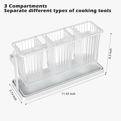 bukfen Utensil Holder Kitchen Utensil Holder for Countertop, 11.42"x3.74"x6.3"-Large Cooking Utensil Crocks for Kitchen Counter Modern Utensil Organizer for Spatula Cooking Utensil Organizer,White