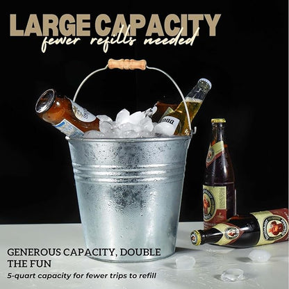 3PCS 5-Quart Galvanized Pail Ice Buckets Metal Beer Bucket Beverage Tubs for Parties (Silver)