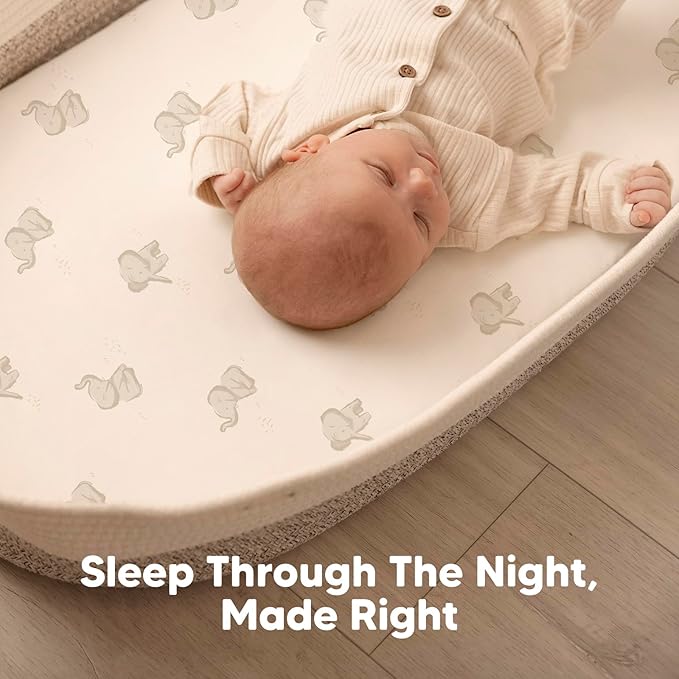 2-Pack Baby Bassinet Sheets Girl, Boy - Viscose Derived from Bamboo Fitted Bassinet Sheets Compatible with Halo Bassinest Swivel Sleeper, Baby Delight, Graco Bedside Bassinet Mattress Sheet (Rose)