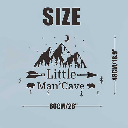 Little Man Cave Mountains Vinyl Decals, Landscape with Animals Stickers, Mountain Moon Stars Decal for Nursery Room,Kids Décor A9 (Black)