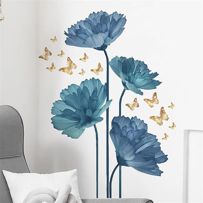 Waterproof Removable Vinyl Flowers Butterfly Wall Decal Wall Sticker Decorations Nursery Kidsroom School Classroom Livingroom Bedroom Bathroom Blue