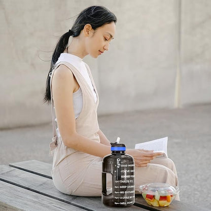 QuiFit Motivational Gallon Water Bottle - with Straw & Time Marker BPA Free Large Reusable Sport Water Jug with Handle for Fitness Outdoor Enthusiasts Leak-Proof