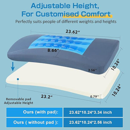 Gel Lumbar Support Pillow for Sleeping with Adjustable Pad Relief Lower Back Pain: Cooling Back Support Pillow for Bed - Ergonomic Memory Foam Wedge Bolster Pillow for Side, Back and Stomach Sleepers