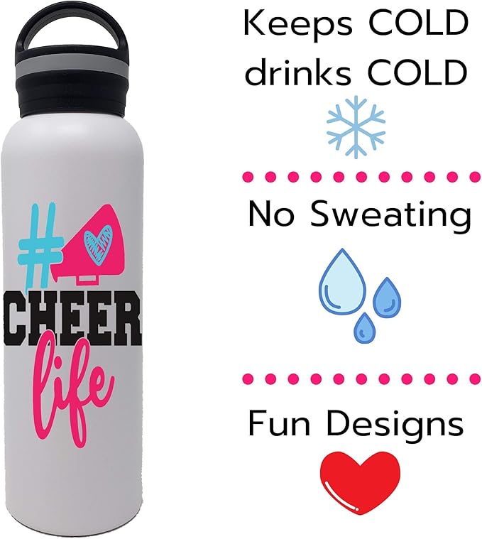 25 oz. Cheer Dance & Gymnastics Stainless Steel Water Bottle - Perfect Gifts for Cheerleaders, Dancers, Gymnasts & Coaches (Cheer Life)