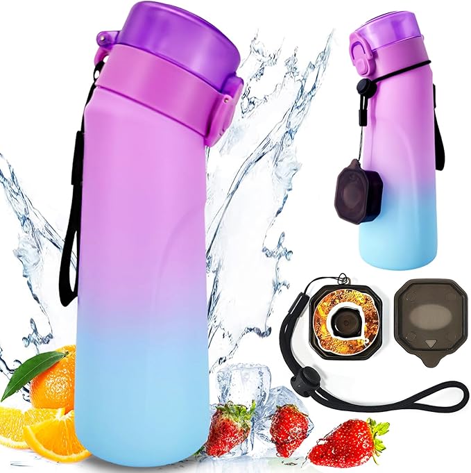 Air Water Bottle with Flavor Pods, 750ML Scent Water Cup with Flavor Pods Box，0% Sugar Fragrance Water Bottle Suitable for Outdoor Sports (Gradient Purple+1pods)