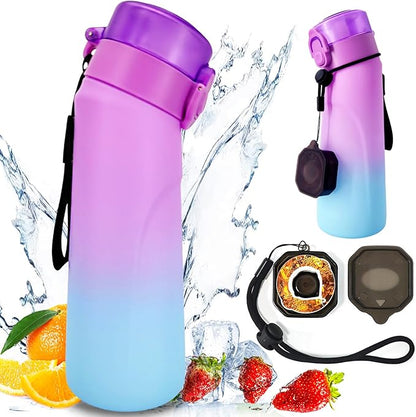 Air Water Bottle with Flavor Pods, 750ML Scent Water Cup with Flavor Pods Box，0% Sugar Fragrance Water Bottle Suitable for Outdoor Sports (Gradient Purple+1pods)