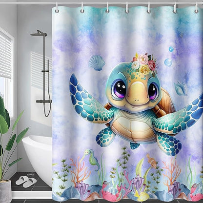 AILONEN Sea Turtle Shower Curtain for Kids Boys Girls,Cute Turtle Kids Bath Curtain Ocean Animal Tie Dye Shower Curtain 72" W*84" H Women Bathroom Curtain Polyester Waterproof Curtain with 12 Hooks