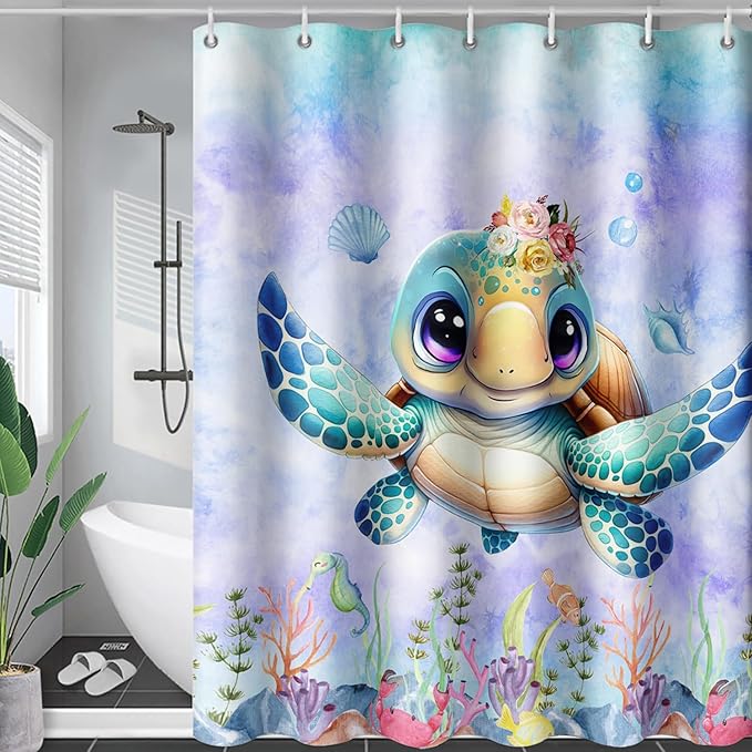 AILONEN Sea Turtle Shower Curtain for Kids Boys Girls,Cute Turtle Kids Bath Curtain Ocean Animal Tie Dye Shower Curtain 60" W*72" H Women Bathroom Curtain Polyester Waterproof Curtain with 12 Hooks