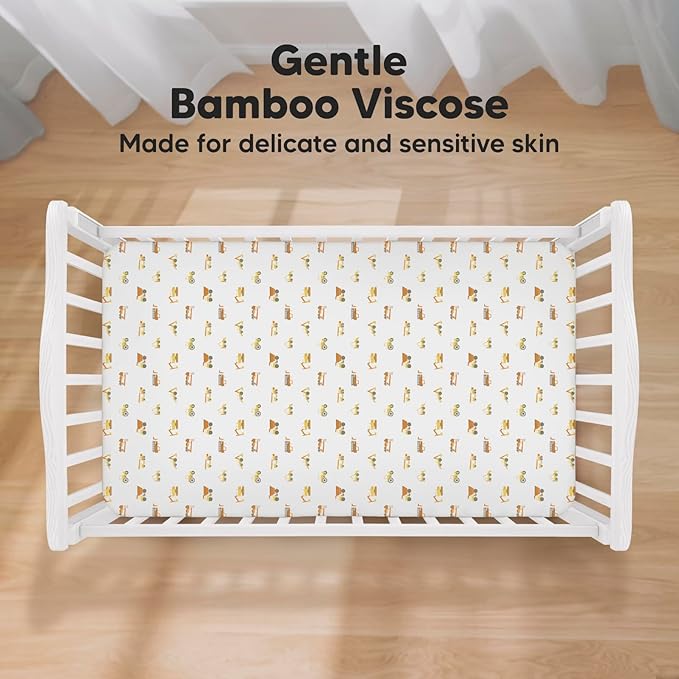 2-Pack Crib Sheets for Boys,Girls - Viscose Derived from Bamboo Fitted Crib Sheet, Organic Baby Crib Sheets, Crib Mattress Sheet,Toddler Bed Sheets, Baby Sheets for Crib Fitted Sheets (Construction)