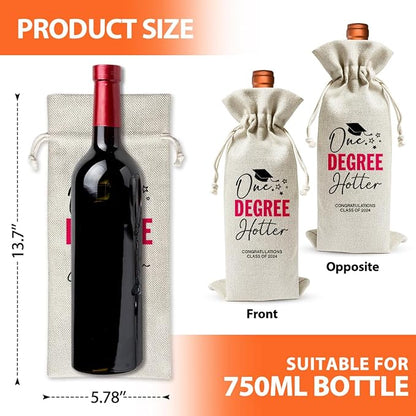 Graduation Wine Bag, One Degree Hotter Gift Wine Bag For Masters Grad, College Graduation Party Favors Decor, Farewell PHD Gift for Women, Wine Champagne Bag, Burlap Wine Bottle Cover Bag