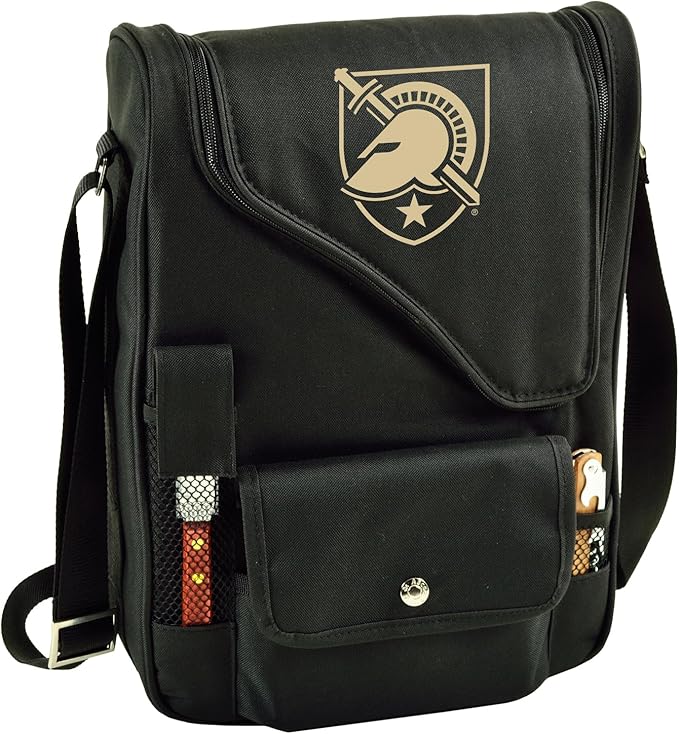 Army Black Knights Licensed Deluxe Wine Carrier with Wine Glasses and Accessories for Two Assembled & Quality Approved in The USA