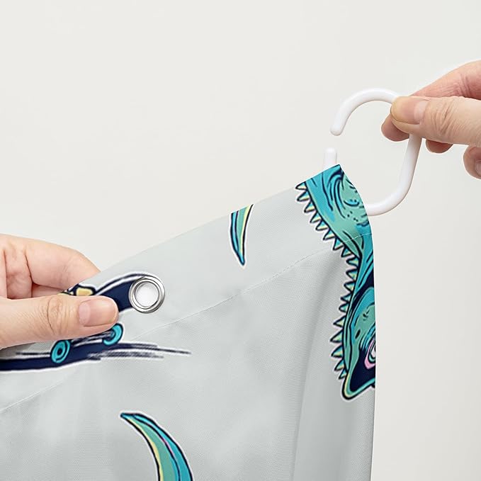 AILONEN Cute Dinosaur Kids Shower Curtain,Sport Cool Dinosaur Bath Curtain Gifts for Boys Teens,Skate Dinosaur Polyester Waterproof for Bathroom with 12 Plastic Hooks 36" W*72" H