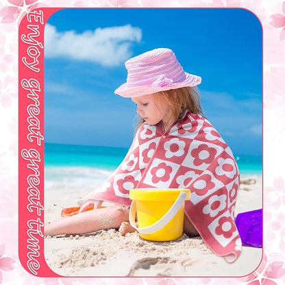 2 Pcs Flower Kids Hooded Bath Towel 50 x 30 Kids Hooded Beach Bath Towels Pink Microfiber Girls Bath Towels Pool Beach Towel Wrap for 3-12 Years Girls Toddlers Swimming Cover up 2 Design