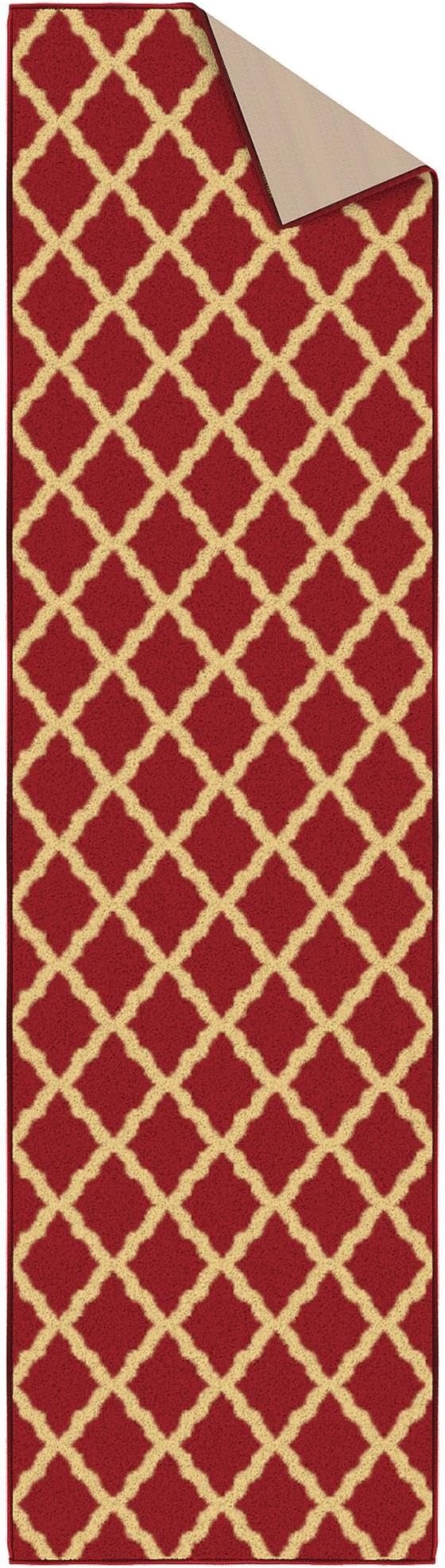 Ottomanson Machine Washable Elegant Trellis Design Non-Slip Rubberback 2x7 Traditional Runner Rug for Hallway, Kitchen, Bedroom, Living Room, 1'10" x 7', Red