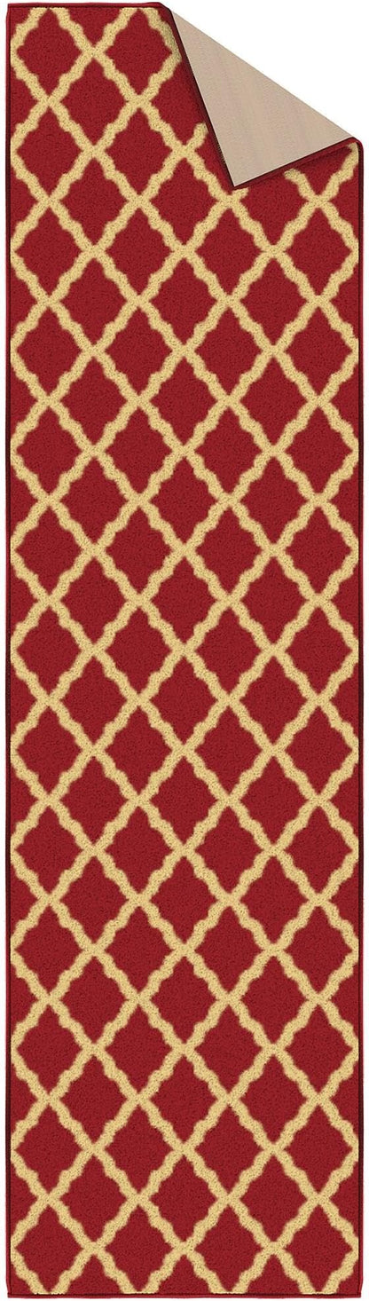 Ottomanson Machine Washable Elegant Trellis Design Non-Slip Rubberback 2x7 Traditional Runner Rug for Hallway, Kitchen, Bedroom, Living Room, 1'10" x 7', Red
