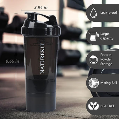 Shaker Bottle,Protein Shaker Bottle, 16 oz GYM Shaker Cup with shaker Ball,Shaker Cups for Protein Shakes, Drink Mixer Bottle with Storage,BAP Free,Leakproof，Black