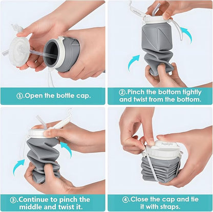 690ML Collapsible Water Bottles Reusable Leak Proof Silicone Water Bottle BPA Free Durable Foldable Sports Bottles & straw 23oz Lightweight Bottle for Gym Hiking Biking Camping Travel Bottle