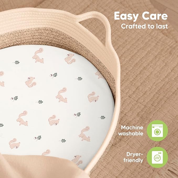 2-Pack Baby Bassinet Sheets Girl,Boy-Viscose Derived from Bamboo Fitted Bassinet Sheets Compatible with Halo Bassinest Swivel Sleeper,Baby Delight,Graco Bedside Bassinet Mattress Sheet(Nibbles/Bruce)
