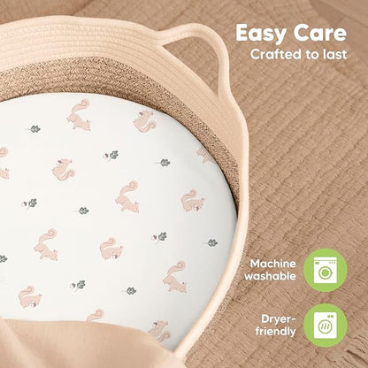 2-Pack Baby Bassinet Sheets Girl,Boy-Viscose Derived from Bamboo Fitted Bassinet Sheets Compatible with Halo Bassinest Swivel Sleeper,Baby Delight,Graco Bedside Bassinet Mattress Sheet(Nibbles/Bruce)