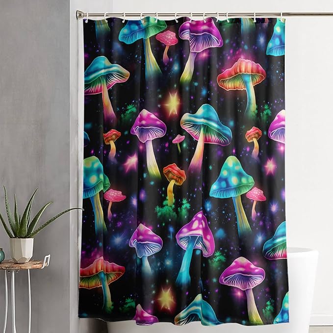 AILONEN Colorful Magic Mushroom Shower Curtain,Natural Fungal Plants Shower Curtain Set for Bathroom,Boho Style Waterproof Fabric Bath Curtain for Kids Girls, 72" W*78" H