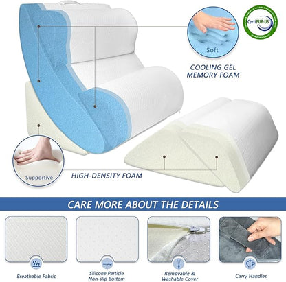 6PCS Orthopedic Bed Wedge Pillow for Sleeping, Gel Memory Foam Post Surgery Pillow Set for Back, Neck, Leg Support, Acid Reflux, Gerd, Anti Snoring, with Washable Cover & Travel Bag (White, 20'' Wide)