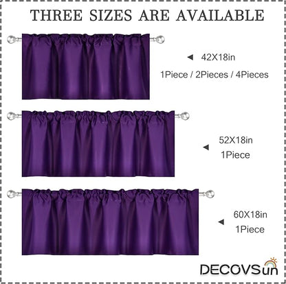 Purple Valance for Windows 52x18 Inch Solid Thermal Insulated Blackout Rod Pocket Kitchen Short Curtain Toppers Valance for Bathroom Living Room 1 Panel