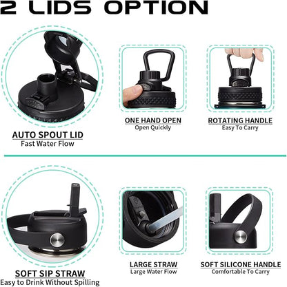 Insulated Water-Jug Gallon Water Bottles - with Straw & Spout Lids, Paracord Handle & Bottle Carrier, 128OZ Metal Gallon Water Bottle Large, Vacuum Thermo Jug Stainless Steel Water Flask Jug Outdoor