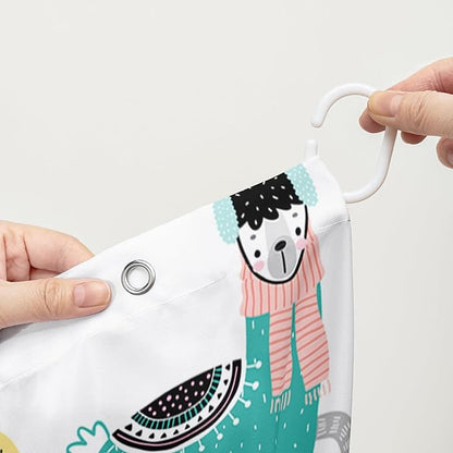 AILONEN Cute Llama Alpaca Shower Curtain 72" W*72" H Bathroom Curtains for Kids,Cartoon Animals Colorful Girls Cactus Bath Decor Fabric Polyester Waterproof Shower Curtain with 12 Pack Plastic Hooks