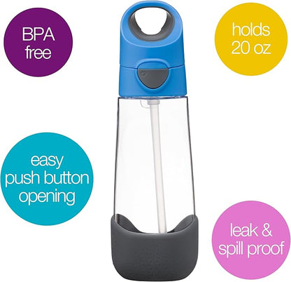 b.box 20oz Tritan Straw Bottle | Large, Modern Water Bottle with Flip Straw for Kids | Spill Proof, BPA Free (Blue Slate, 20 oz)