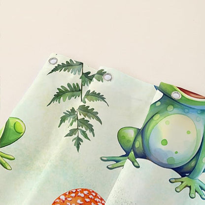 AILONEN Cute Frog Shower Curtain for Bathroom, Mushroom and Frog Bath Curtain,Amphibians Fungus Printed Waterproof Curtain with 12 Plastic Hooks,Green 36" W*72" H