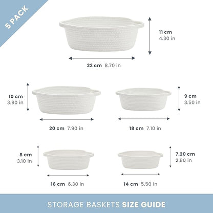 OrganiHaus Set of 5 White Rectangle Bathroom Storage Baskets for Organizing, Small Woven Baskets for Storage Baskets for Bathroom, Nursery Storage Basket for Baby Nursery Organization, Cute Bins