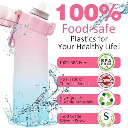 Air Water Bottle,650ML Scent Water Bottle with Air Water Flavour Pod,Leak Proof Sports Water Cup with Straw,Fruit Fragrance Water Bottle Suitable for Outdoor Sports