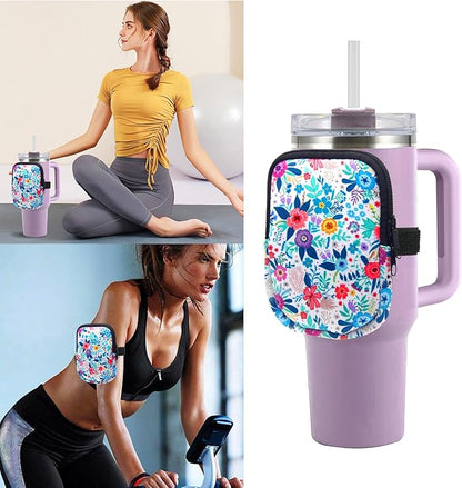 Water Bottle Pouch For Stanley Quencher Adventure 40oz 30oz Tumbler & Stanley IceFlow 20oz, Versatile Tumbler Pouch with Zipper, Gym Accessories For Women, for Keys, Wallet, Earphone, Cards, Compact