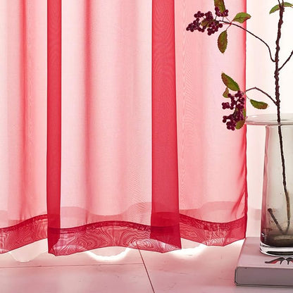 Red Sheer Voile Curtains Short Translucent Solid Color 45 Inch Length Panels Rod Pocket Red Sheers 45 inches long for Small Window Kitchen 2 Panels 52x45
