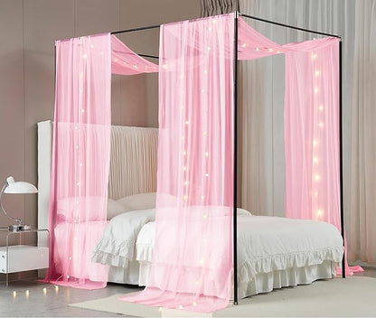 Akiky Canopy Curtains for Girls with LED Light King California King Bed Curtains Frame Bed,Valance Scarves Great for Bed,Windows,Wedding Parties(King,Pink)