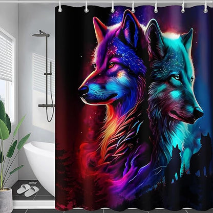 AILONEN Wolf Shower Curtain,Evening Howling Wolf Bath Curtain for Bathroom Decor,Wildlife Shower Curtain for Teens,Polyester Waterproof with 12 Plastic Hooks 60" W*72" H