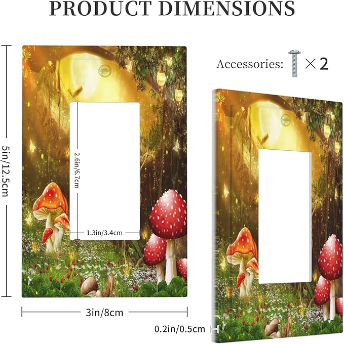 Red Mushroom Forest Fairy Moon Butterfly 1 Gang Rocker Bohemian Light Switch Covers Decorative Single Decora Outlet Wall Plate Faceplate Switchplate GFCI for Kidroom Nursery Decor