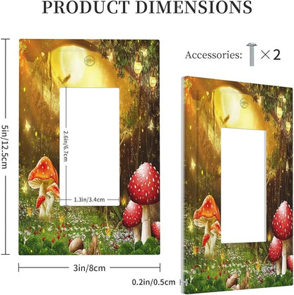 Red Mushroom Forest Fairy Moon Butterfly 1 Gang Rocker Bohemian Light Switch Covers Decorative Single Decora Outlet Wall Plate Faceplate Switchplate GFCI for Kidroom Nursery Decor