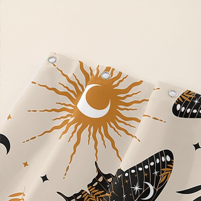 AILONEN Moth Shower Curtain,Sun and Moon Death Moth Bath Curtain for Bathroom Decor,Polyester Waterproof with 12 Plastic Hooks 72" W*72" H