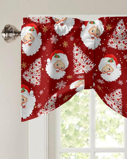 Red Christmas Blackout Tie Up Valance Curtains for Kitchen Windows Santa Claus Merry Christmas Tree Window Toppers Balloon Shades for Living Room/Bathroom/Bedroom,1 Panel, 60" X 18", Winter Snowflake