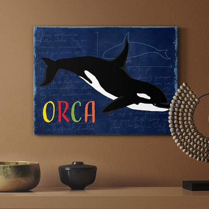 Renditions Gallery Canvas Animal Wall Art Modern Decorations Paintings Colorful Playful Orca Abstract Black & White Vibrant Artwork Canvas Prints for Kids Bedroom Nursery - 18"x27" LT33