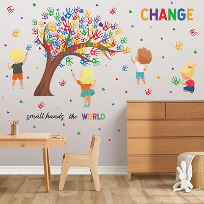 Children's Day Wall Decal Gifts for Kids Small Hands Change the World Equality Wall Stickers 2 Sheet of 82pcs Classroom Wall Decals Colorful Inspirational Quotes Wall Sticker for Reading Room Playroom