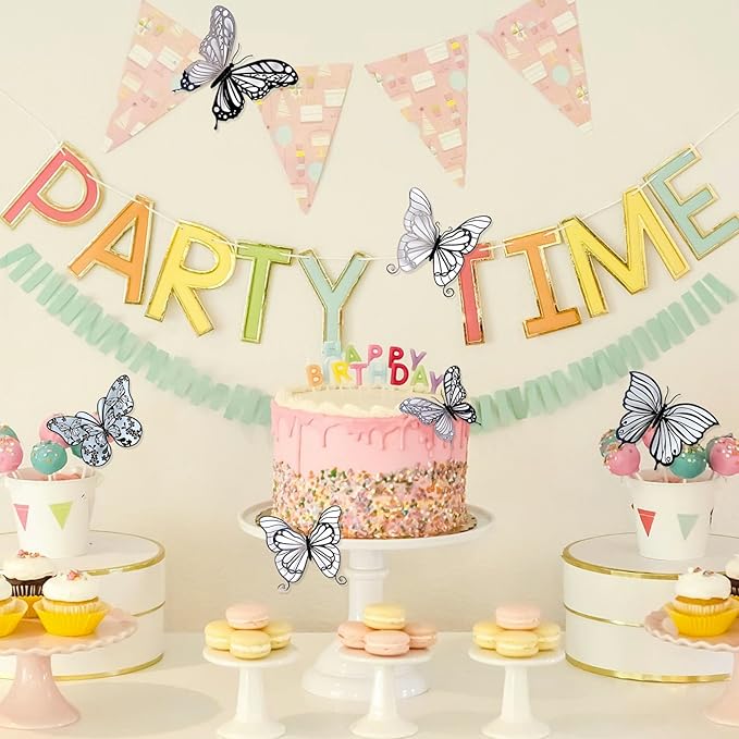 3D Butterfly Wall Decor 3 Sizes 4 Styles, Kurilai 48Pcs Butterfly Decorations Party Birthday Cake Decoration, Removable Wall Stickers for Kids Nursery Wedding Bedroom Room Decor (Black)