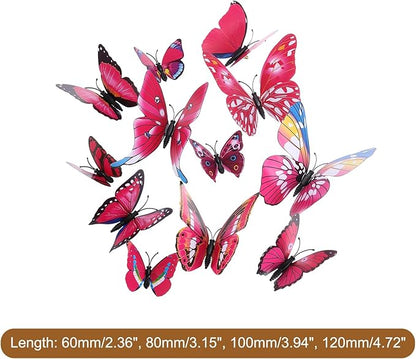 uxcell 120Pcs 3D Beautiful Butterfly Removable DIY Wall Stickers for Bedroom TV Background Decorations, Plum