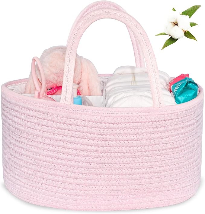 ABenkle Baby Diaper Caddy, Nursery Storage Bin and Car Organizer for Diapers Wipes, Cotton Rope Basket Changing Table Caddy