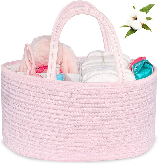 ABenkle Baby Diaper Caddy, Nursery Storage Bin and Car Organizer for Diapers Wipes, Cotton Rope Basket Changing Table Caddy