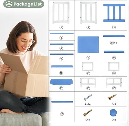 COSYLAND Kids Kitchen Step Stool, Toddler Standing Tower with CPC & FSC Certification, Removable Anti-Drop Railing Safety Rail Enjoys Unique Patented Design A Anti-tip Stable Structure Blue & White