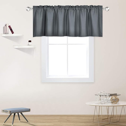 Gray Valance for Windows 72x18 Inch Solid Thermal Insulated Blackout Rod Pocket Kitchen Short Curtain Toppers Grey Valance for Bathroom Living Room 1 Panel