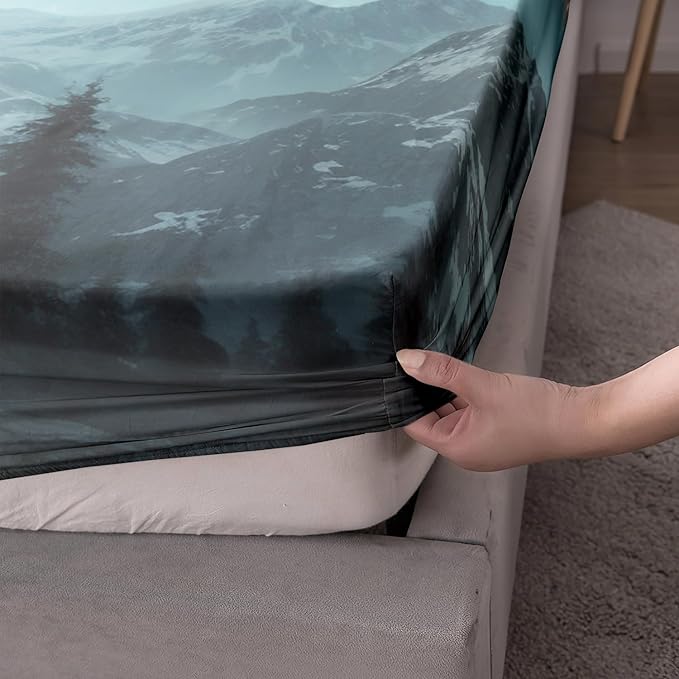 AILONEN Boys Wolf Fitted Sheet Set Queen Size, 3 Pieces Evening Starry Bedding Set Wild Animal Wolf Sheet Set for Boys Men Kids,Wildlife Bed Sheet Set Wolf Fitted Sheet with 2 Pillowcases